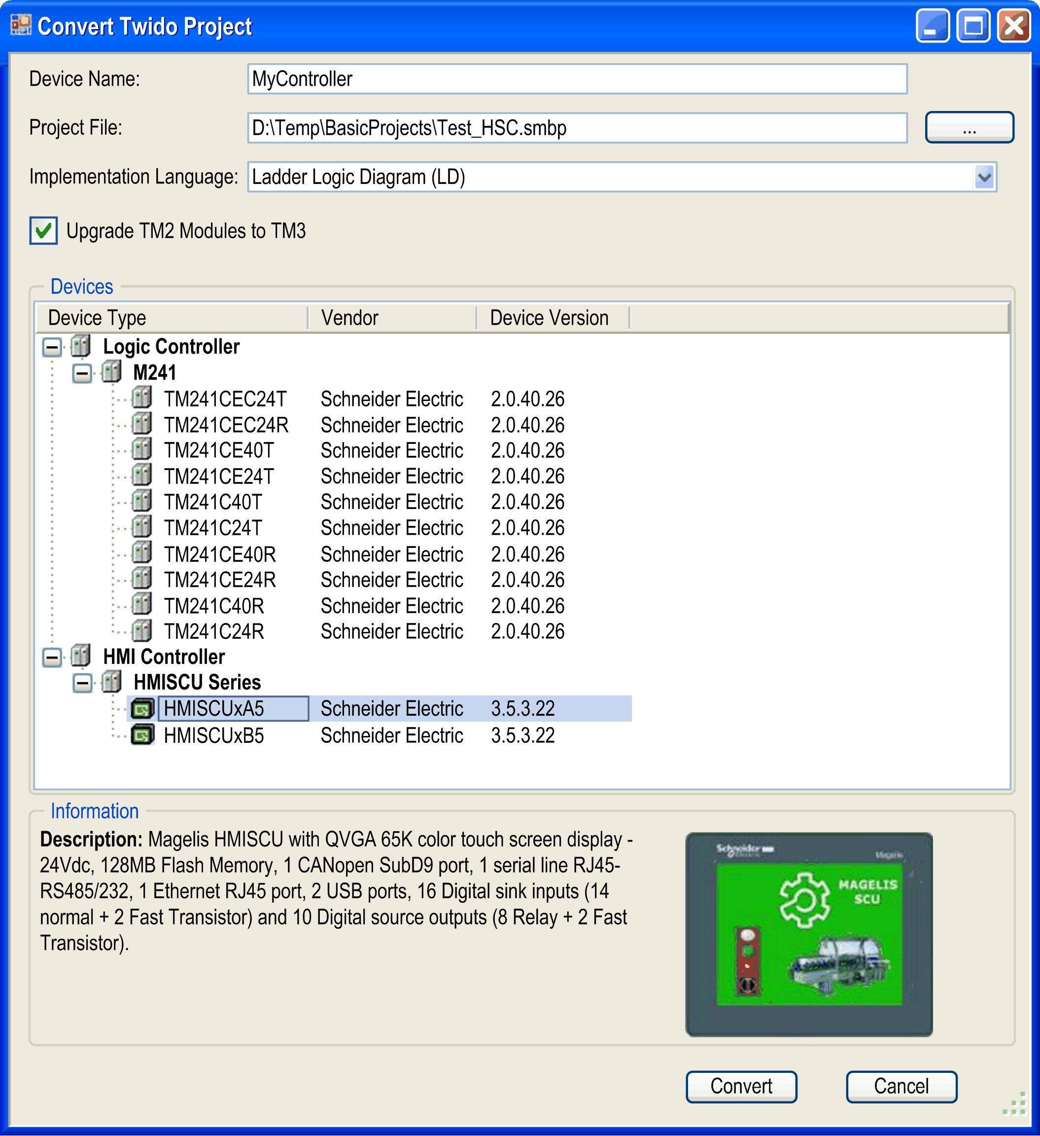 Converting SoMachine Basic and Twido Projects